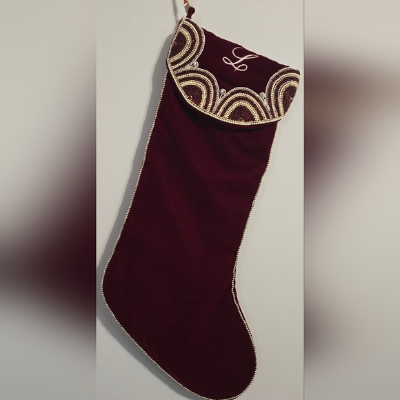 Elegant Burgundy Beaded Stocking